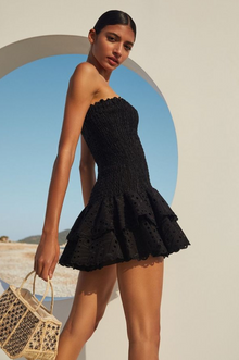 Robe Mini Femme Millan – Short Dress in Embroidered Batiste with Elastic Waist & Double Ruffle