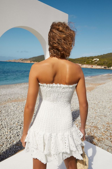 Robe Mini Femme Millan – Short Dress in Embroidered Batiste with Elastic Waist & Double Ruffle