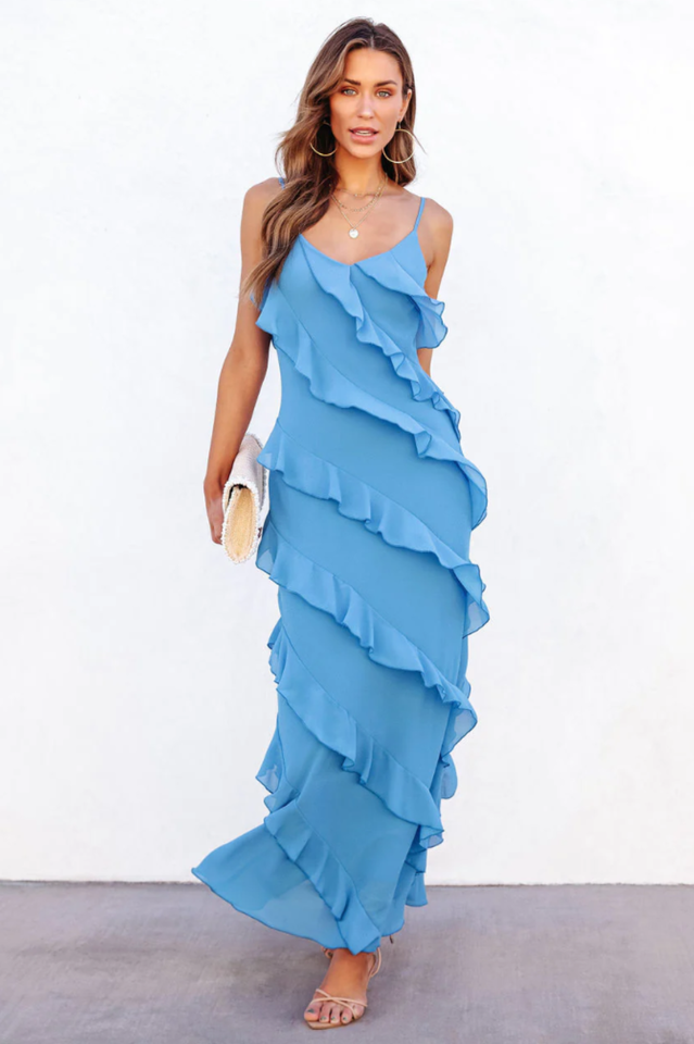 Long Dress Women Ashtine – Light Summer Dress with Ruffles and Tiered Skirt & Beach Look