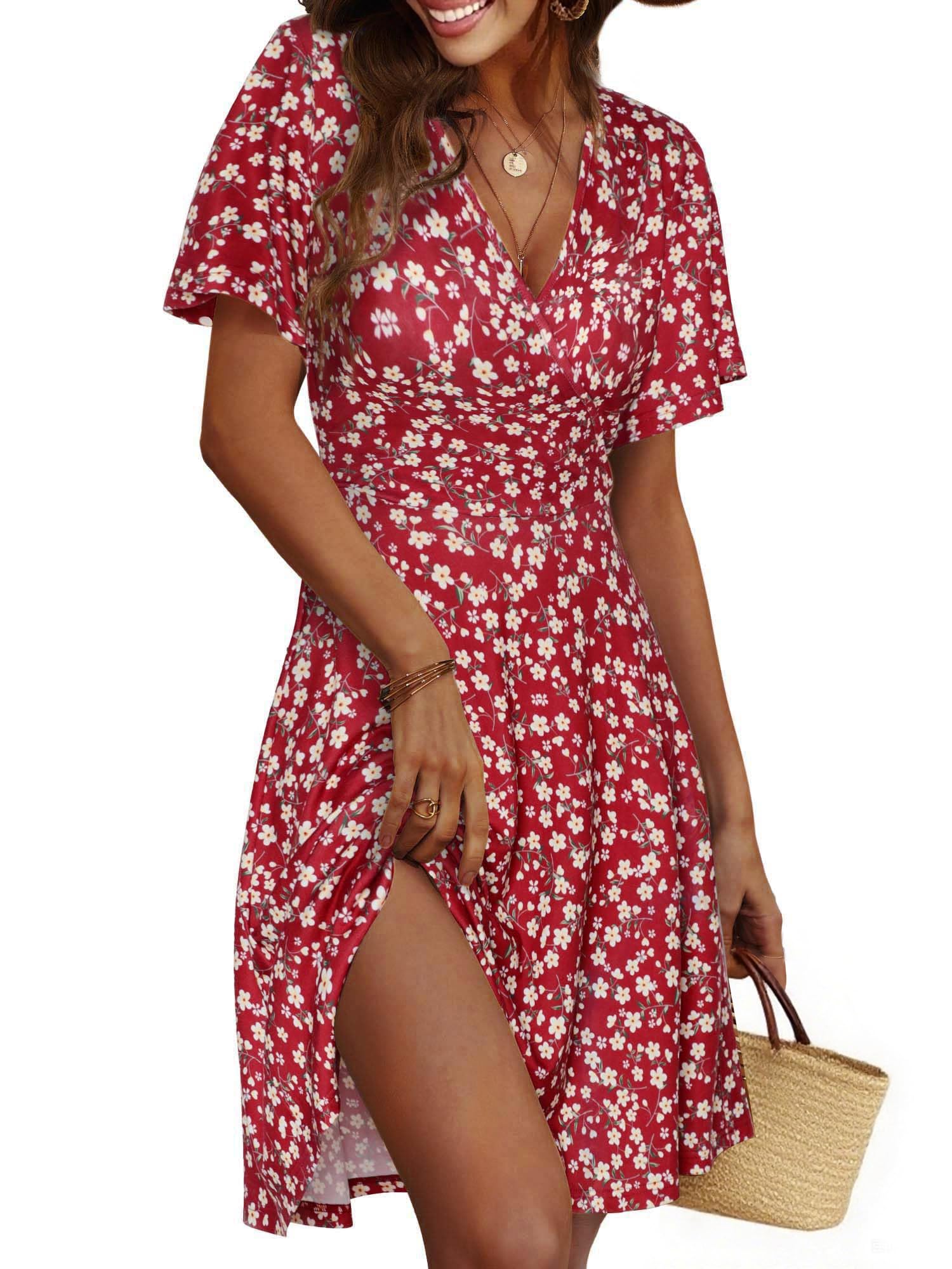 Petalina Women's Robe – Floral V-Neck Wrap, A-Line Midi Cut & Short Sleeves Summer
