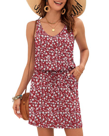 Ursula Women's Dress – V-Neck, Thin Straps, Mini Cut & Adjustable Waist with Pockets Summer