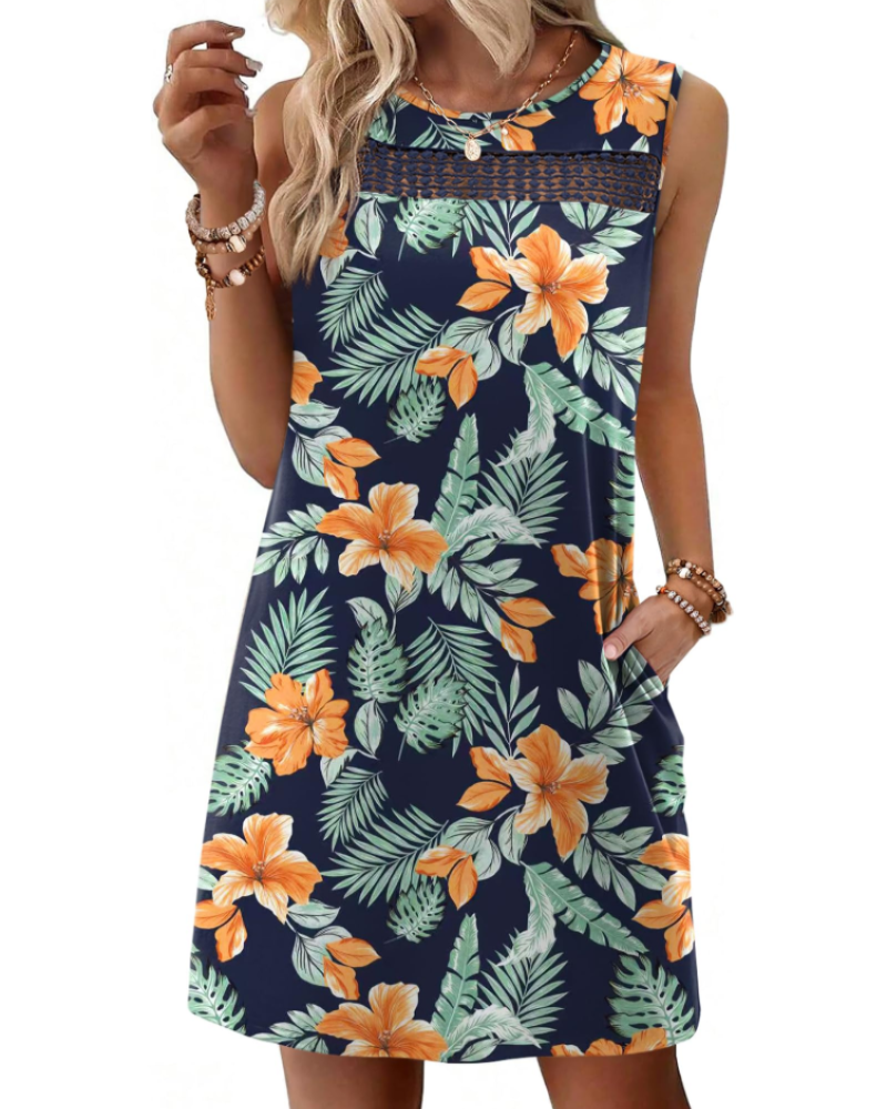Renee Mini Dress for Women – Summer Lace Tank Dress, Flowing Fit with Pockets, Elegant Style
