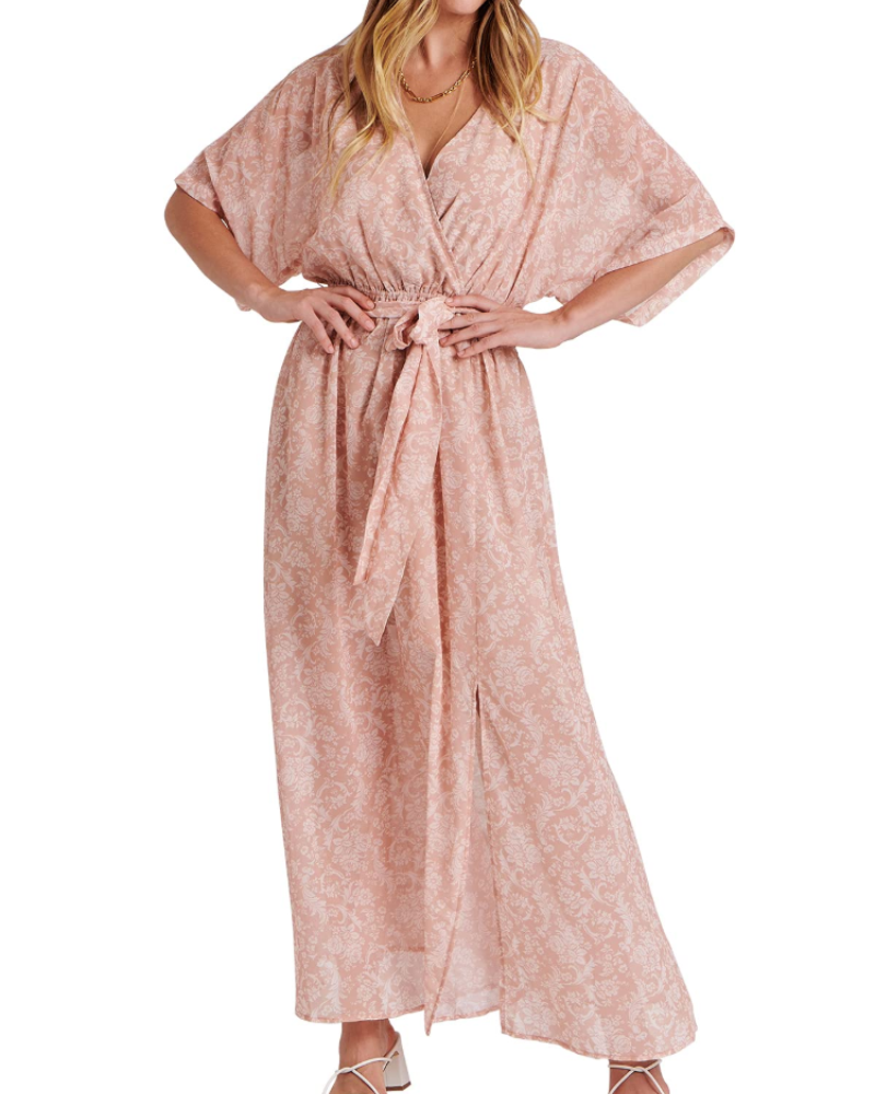 Rodelyn Women's Maxi Dress – V-Neck Wrap, 3/4 Kimono Sleeves & Elegant Bohemian Slit