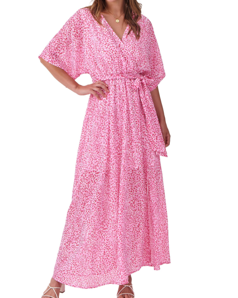 Rodelyn Women's Maxi Dress – V-Neck Wrap, 3/4 Kimono Sleeves & Elegant Bohemian Slit