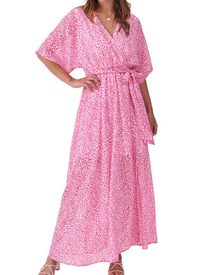 Rodelyn Women's Maxi Dress – V-Neck Wrap, 3/4 Kimono Sleeves & Elegant Bohemian Slit