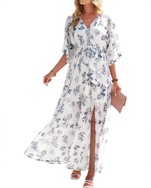 Rodelyn Women's Maxi Dress – V-Neck Wrap, 3/4 Kimono Sleeves & Elegant Bohemian Slit