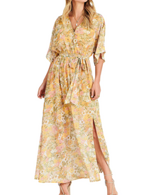 Rodelyn Women's Maxi Dress – V-Neck Wrap, 3/4 Kimono Sleeves & Elegant Bohemian Slit