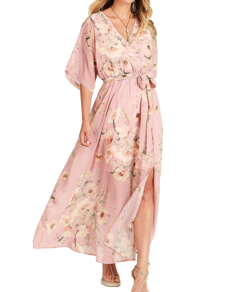 Rodelyn Women's Maxi Dress – V-Neck Wrap, 3/4 Kimono Sleeves & Elegant Bohemian Slit