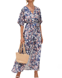 Rodelyn Women's Maxi Dress – V-Neck Wrap, 3/4 Kimono Sleeves & Elegant Bohemian Slit