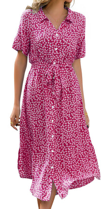 Roselle Women's Dress – V-Neck Floral, Midi Cut with Belt & Elegant Summer Slit