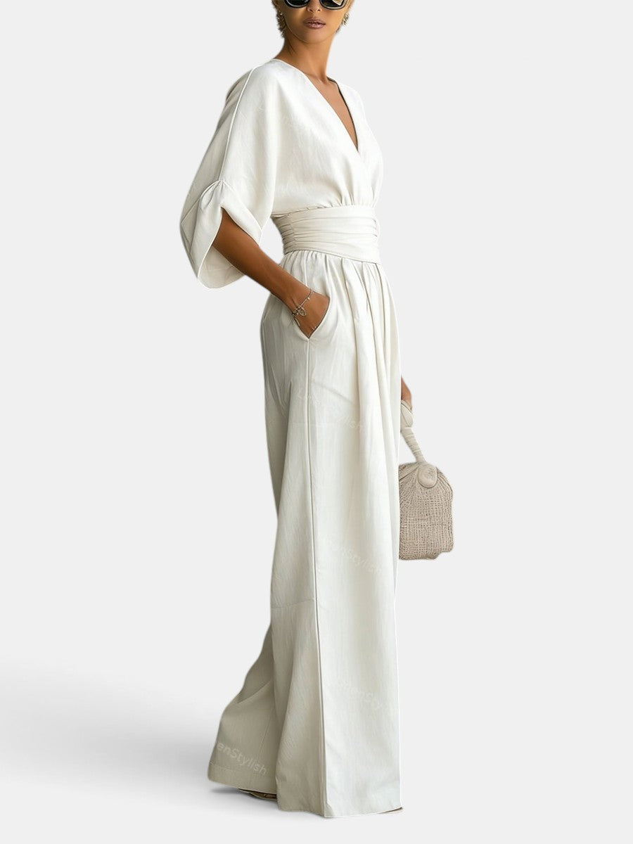 Women's Premium Elegant Jumpsuit – Long Jumpsuit with V-Neck