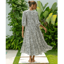 Rosina Long Robe Looksy – Abstract Bohemian Print & Fluid Tiered Cut