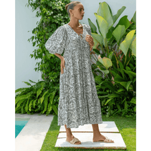 Rosina Long Robe Looksy – Abstract Bohemian Print & Fluid Tiered Cut