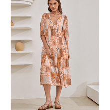 Rosina Long Robe Looksy – Abstract Bohemian Print & Fluid Tiered Cut