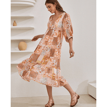 Rosina Long Robe Looksy – Abstract Bohemian Print & Fluid Tiered Cut