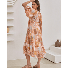 Rosina Long Robe Looksy – Abstract Bohemian Print & Fluid Tiered Cut