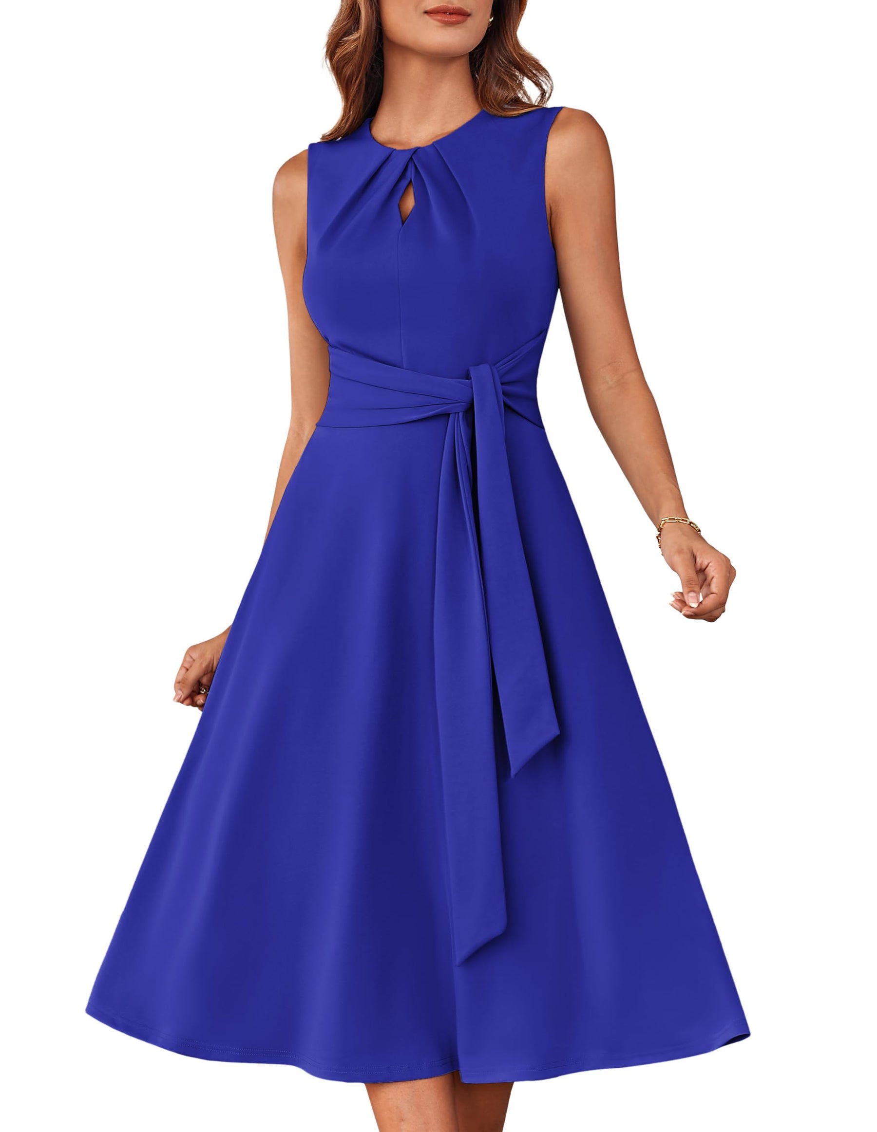 Mary Grace Women's Robe – Sleeveless Round Neck, Midi A-Line Cut & Belt with Pockets