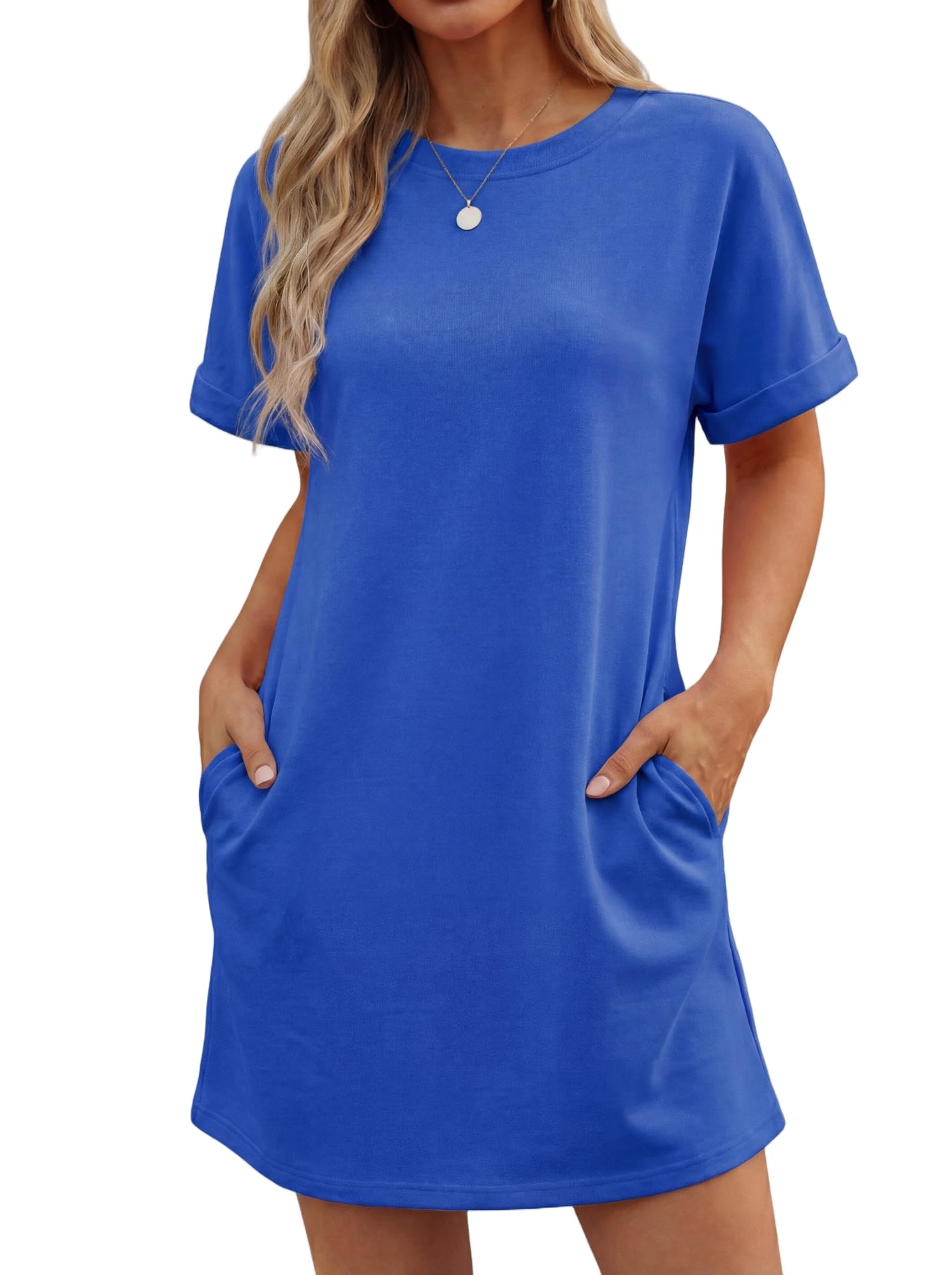 Lewina Women's Robe – Round Neck, Short Sleeves, A-Line Mini Cut & Solid Pockets Summer