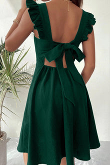 Addison Summer Dress Women – Mini Dress Sleeveless with Square Neckline, Ruffles & Open Back