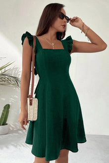 Addison Summer Dress Women – Mini Dress Sleeveless with Square Neckline, Ruffles & Open Back