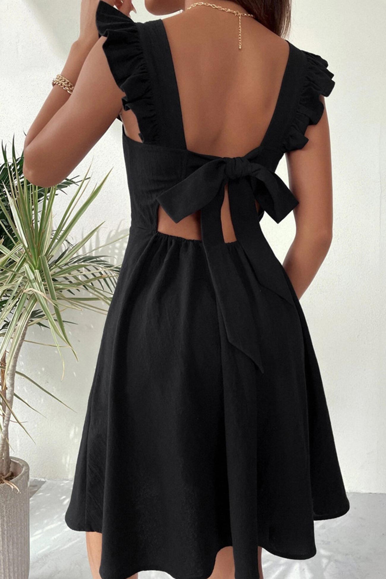 Addison Summer Dress Women – Mini Dress Sleeveless with Square Neckline, Ruffles & Open Back