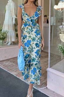 Summer Dress Women Eris – Dress with Ruffles with Laces, Cut-out Details & Floral Print