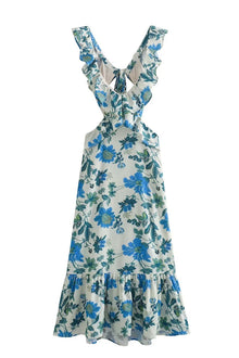 Summer Dress Women Eris – Dress with Ruffles with Laces, Cut-out Details & Floral Print