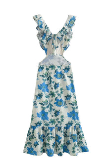 Long Dress Woman Amara – Sleeveless Summer Dress with Ruffled Straps & Elegant V-Neck Collar