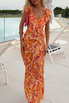 Summer Dress Women Eris – Dress with Ruffles with Laces, Cut-out Details & Floral Print