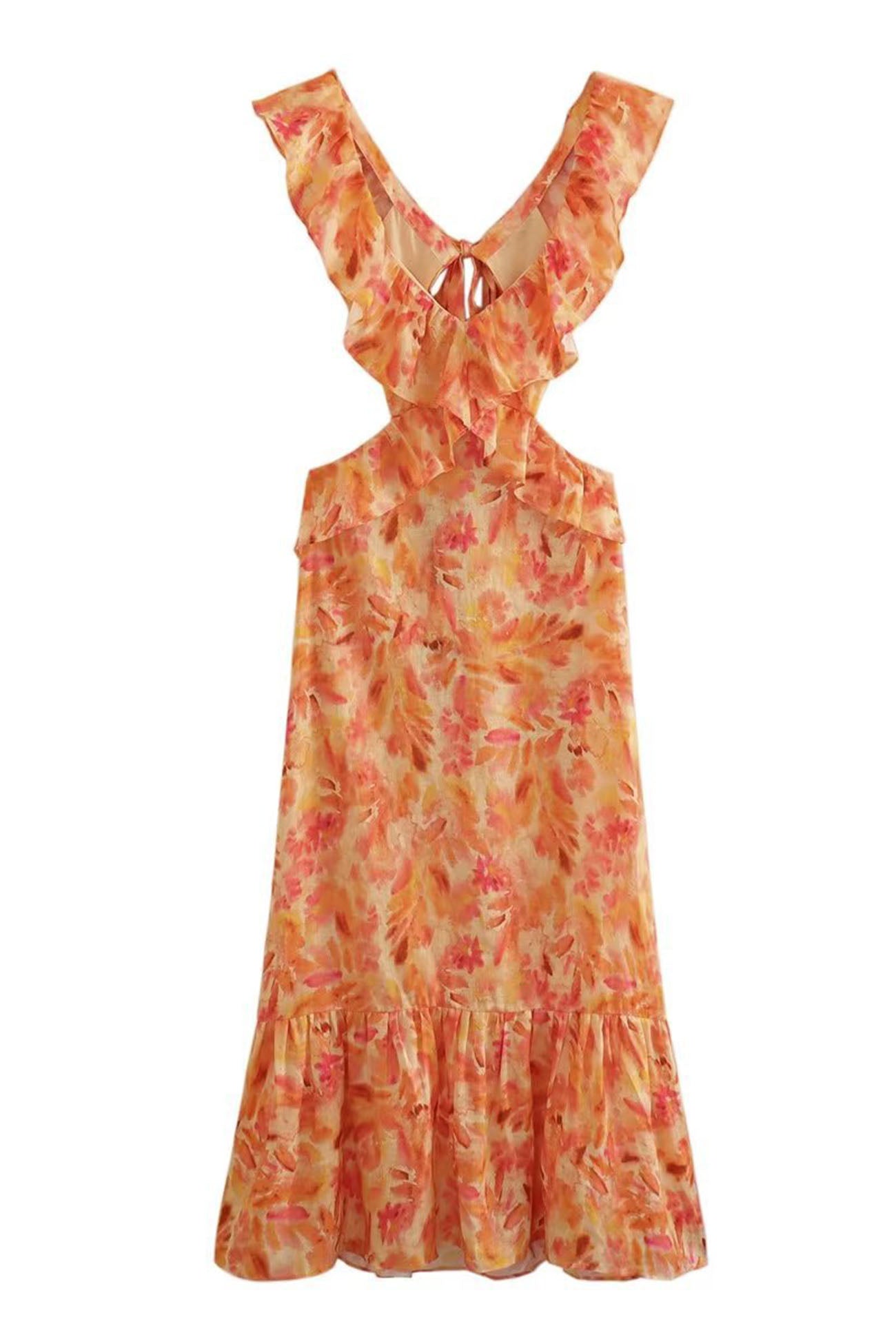 Summer Dress Women Eris – Dress with Ruffles with Laces, Cut-out Details & Floral Print