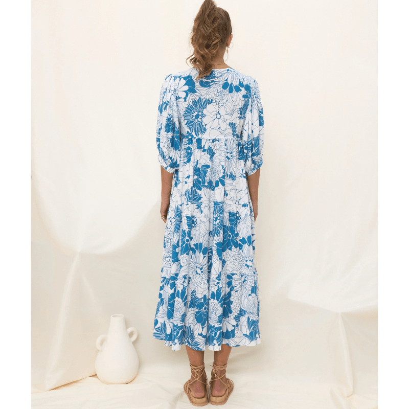 Runa Mid-Length Robe Looksy – Floral Print & Light Puff Sleeves Summer