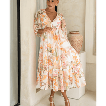 Runa Mid-Length Robe Looksy – Floral Print & Light Puff Sleeves Summer