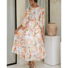 Runa Mid-Length Robe Looksy – Floral Print & Light Puff Sleeves Summer