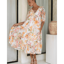 Runa Mid-Length Robe Looksy – Floral Print & Light Puff Sleeves Summer