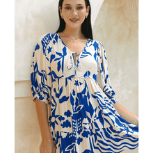 Runa Mid-Length Robe Looksy – Floral Print & Light Puff Sleeves Summer