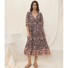 Runa Mid-Length Robe Looksy – Floral Print & Light Puff Sleeves Summer
