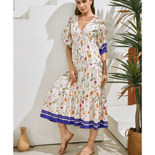 Runa Mid-Length Robe Looksy – Floral Print & Light Puff Sleeves Summer