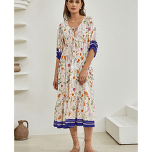 Runa Mid-Length Robe Looksy – Floral Print & Light Puff Sleeves Summer