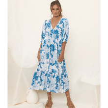 Runa Mid-Length Robe Looksy – Floral Print & Light Puff Sleeves Summer