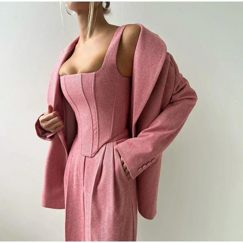Sophie – Women's Three-Piece Set: Elegant Blazer, Structured Corset & High-Waisted Pants for a Chic Business Look