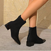 Gracia Women's Ankle Boots – Elegant Suede Boots with Patent Details & Comfortable Block Heel