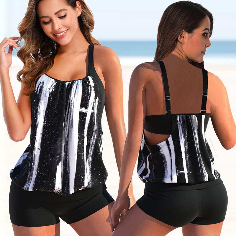Liana Ensemble Tankini Woman – Floral Top & Leopard Bottom, Comfort and Summer Style