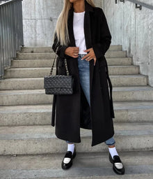 Riana Long Winter Coat Women – Warm Belted with Classic Cross Style