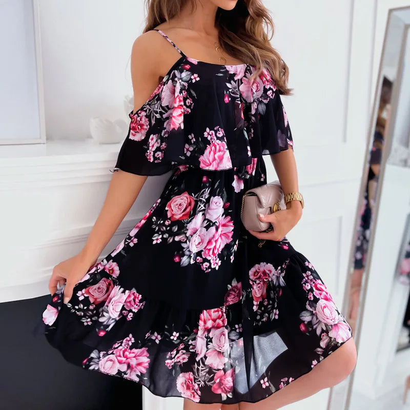 Catalina Summer Dress Women – Floral Dress with Off-Shoulder Neckline & Romantic Look