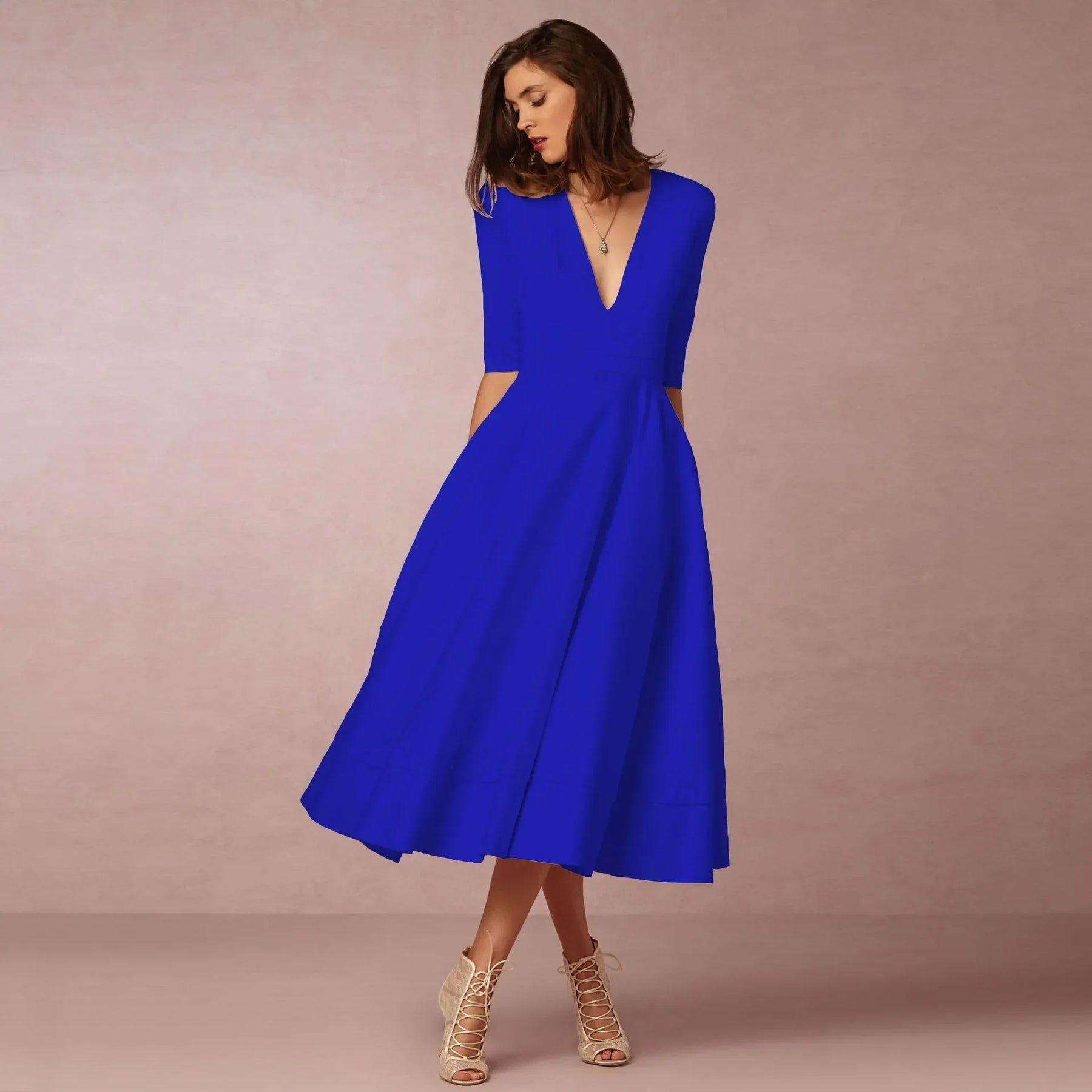Ivoire Midi Dress Woman – Fitted Cotton Dress with Elegant Cut