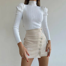 Jude Jupe Courte Femme – High Waist, Asymmetric Buttoning & Soft Structured Fabric