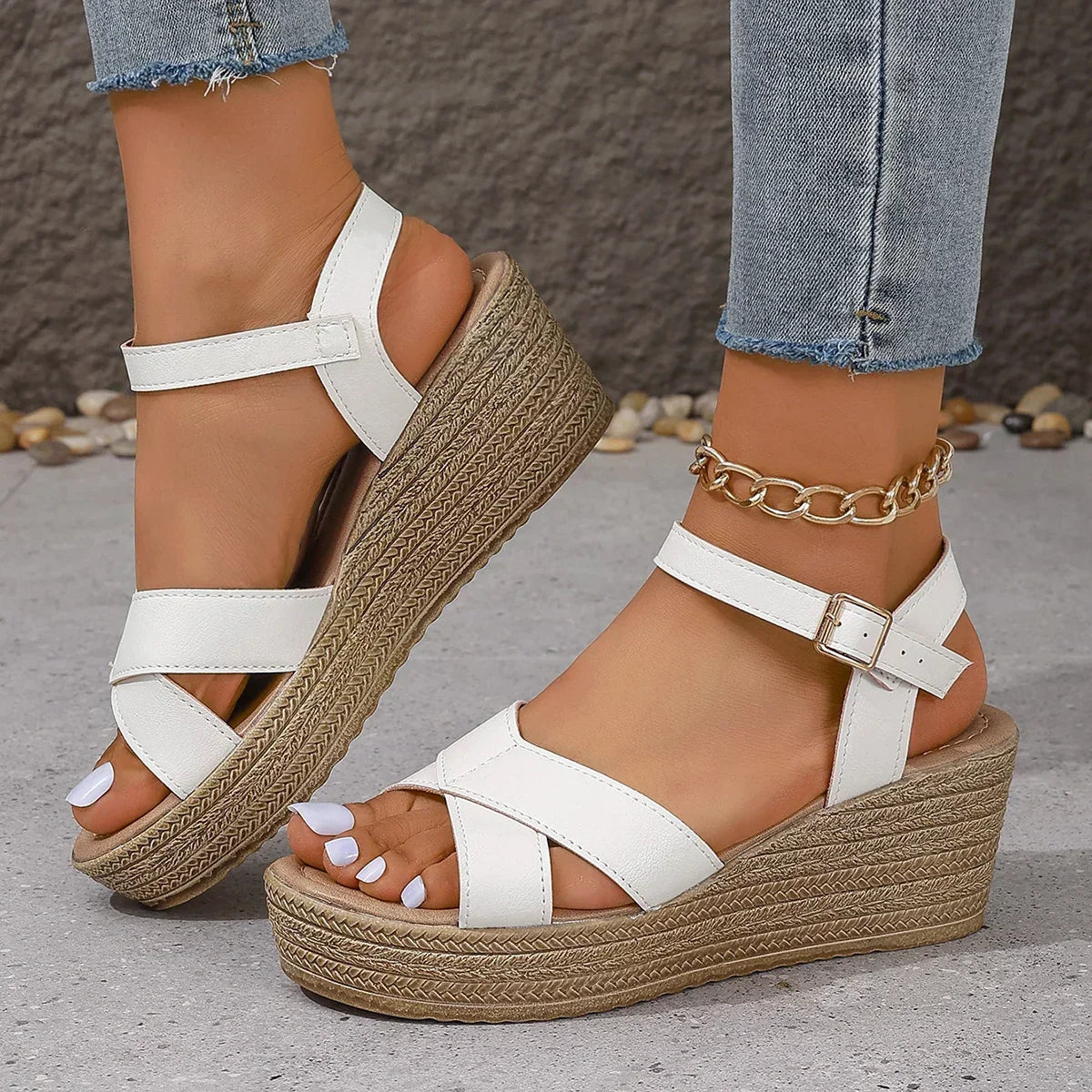 Evangeline Women's Wedge Sandals – Comfortable Summer Sandals with Crossed Straps