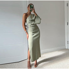 Livia Satin Dress for Women – Elegant Asymmetric Dress with Slit & Chic Flowing Cut