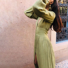 Sadie Robe Maxi Woman – Summer Dress Khaki in 100% Cotton with Buttons & Elegant Pleated Details