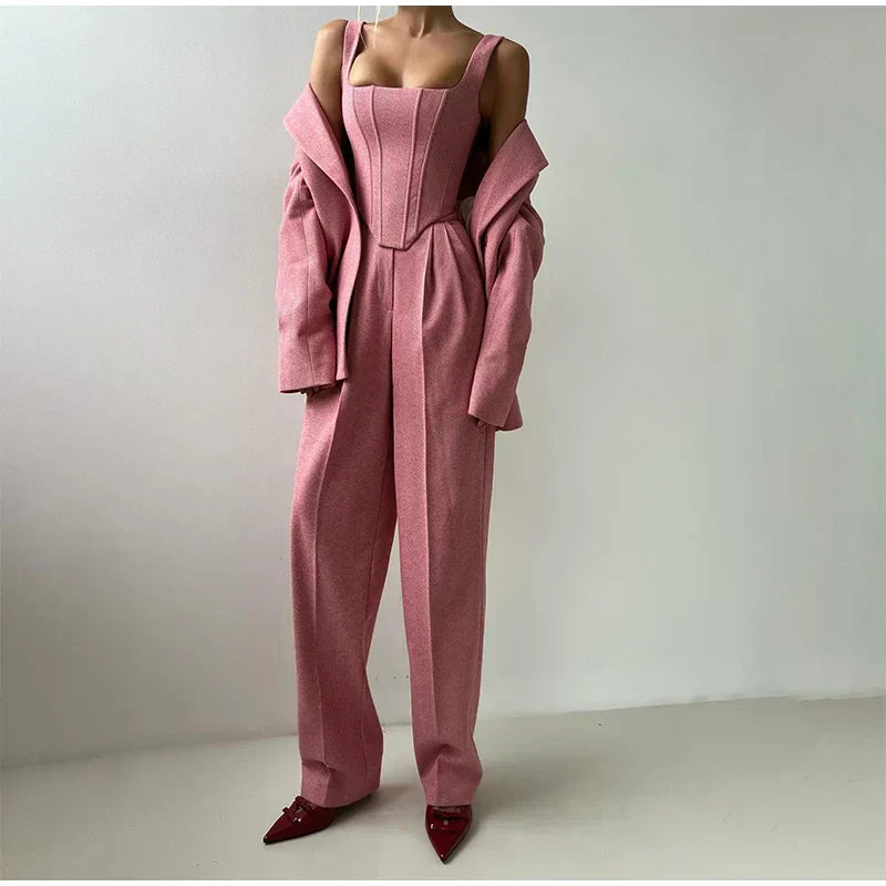 Sophie – Women's Three-Piece Set: Elegant Blazer, Structured Corset & High-Waisted Pants for a Chic Business Look
